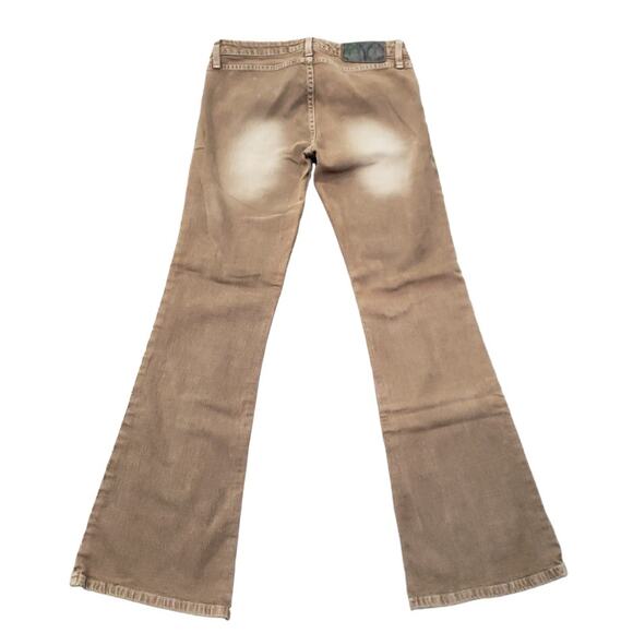 LEI Brown / Tan Faded Front & Back Look Flare Jean w. Camo Back Tag Pants Size 3 - Picture 2 of 8